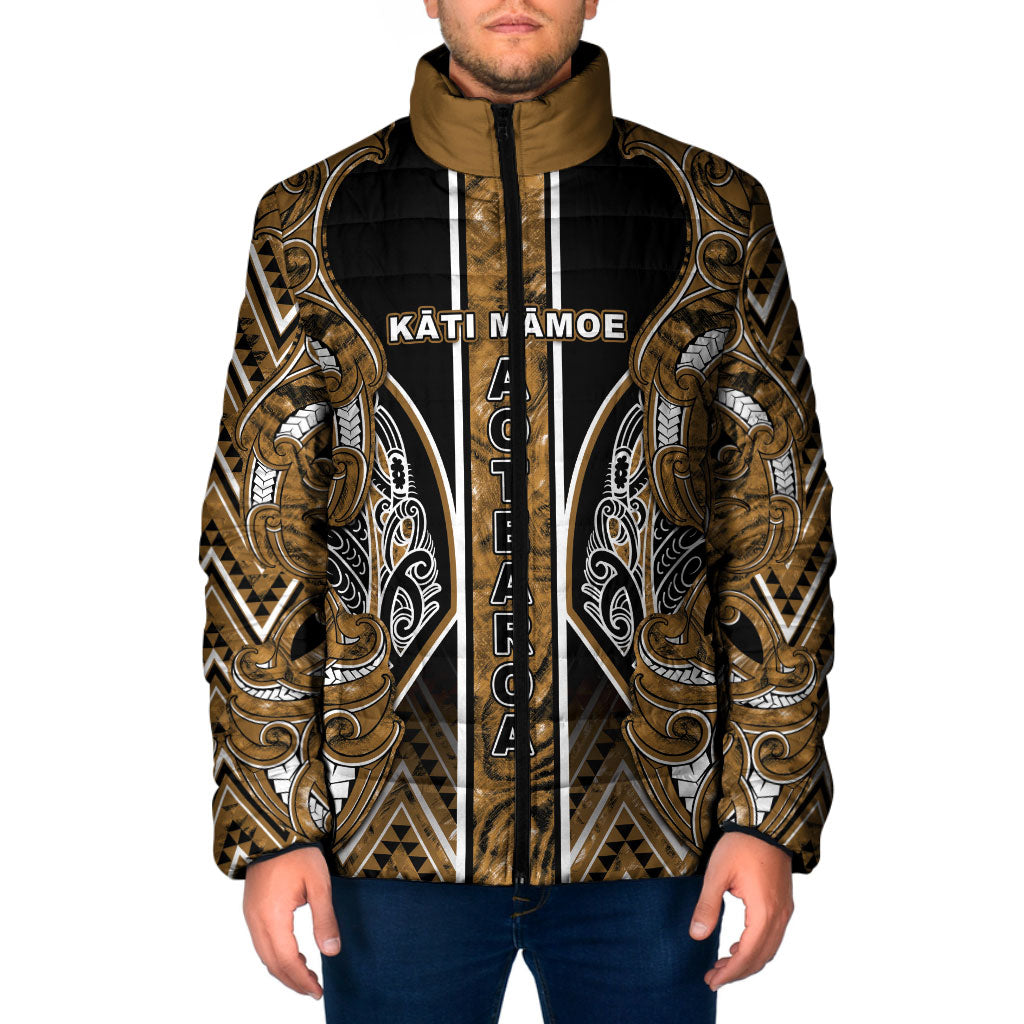 Aotearoa Kati Mamoe Padded Jacket Maori Brown Tribal Paua Shell Pattern