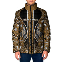 Aotearoa Kati Mamoe Padded Jacket Maori Brown Tribal Paua Shell Pattern