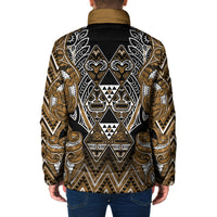 Aotearoa Kati Mamoe Padded Jacket Maori Brown Tribal Paua Shell Pattern