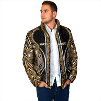 Aotearoa Kati Mamoe Padded Jacket Maori Brown Tribal Paua Shell Pattern