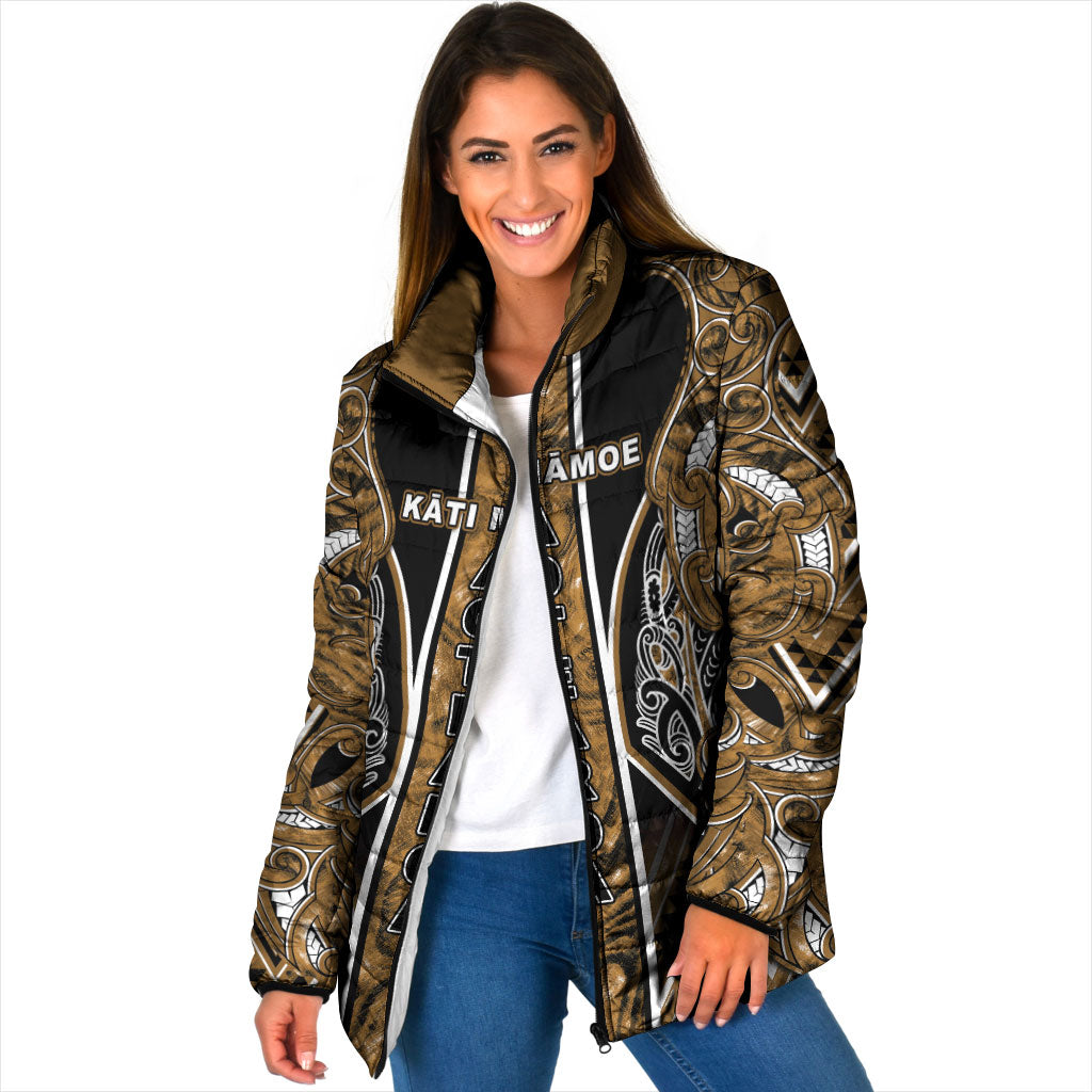 Aotearoa Kati Mamoe Padded Jacket Maori Brown Tribal Paua Shell Pattern