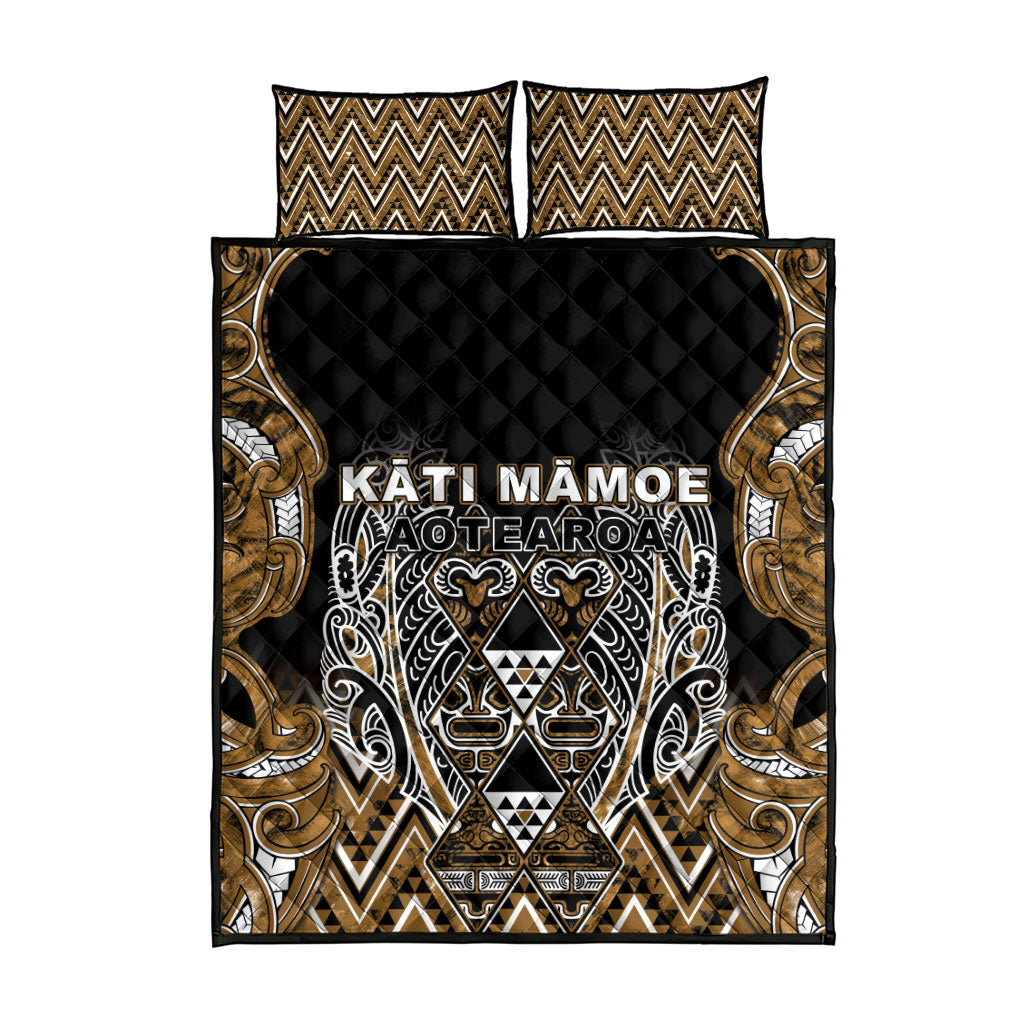 Aotearoa Kati Mamoe Quilt Bed Set Maori Brown Tribal Paua Shell Pattern