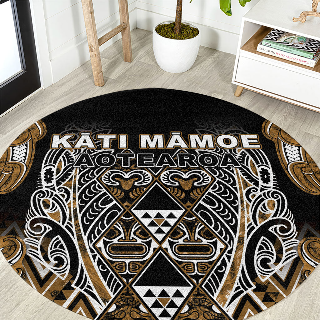 Aotearoa Kati Mamoe Round Carpet Maori Brown Tribal Paua Shell Pattern