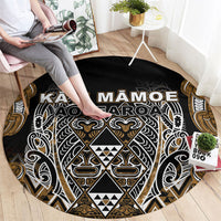 Aotearoa Kati Mamoe Round Carpet Maori Brown Tribal Paua Shell Pattern