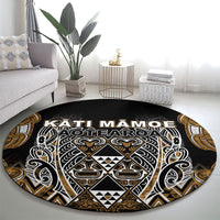 Aotearoa Kati Mamoe Round Carpet Maori Brown Tribal Paua Shell Pattern
