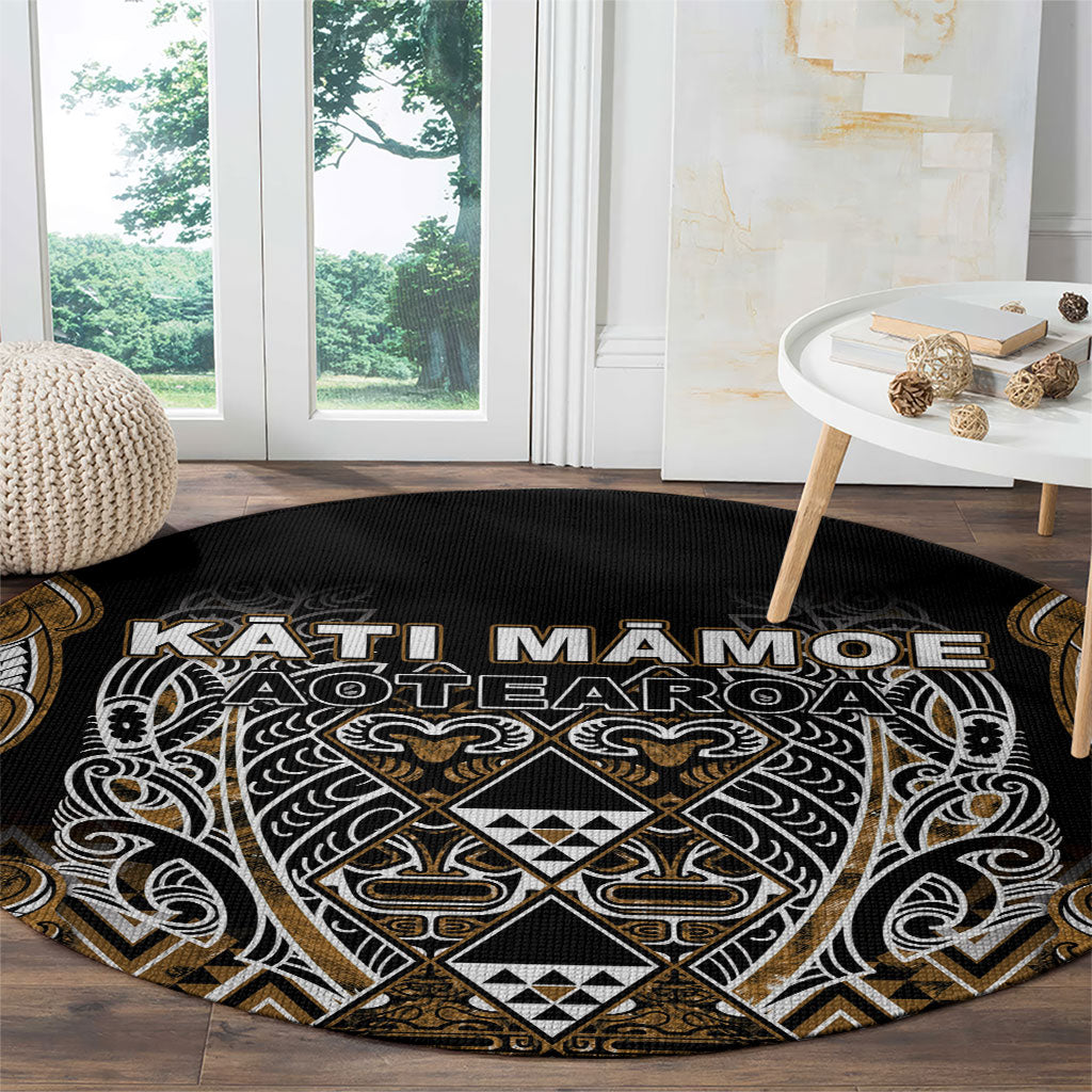 Aotearoa Kati Mamoe Round Carpet Maori Brown Tribal Paua Shell Pattern