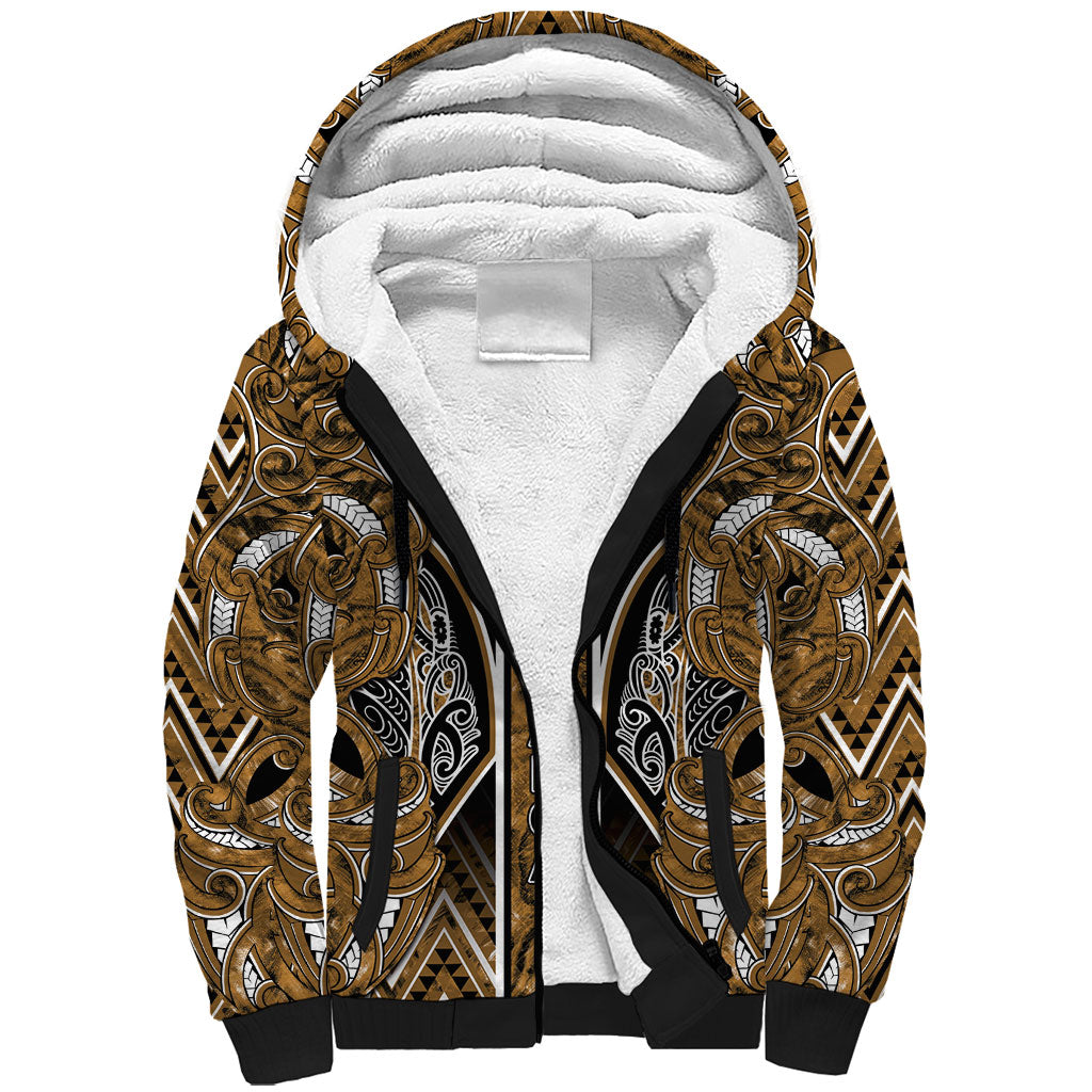 Aotearoa Kati Mamoe Sherpa Hoodie Maori Brown Tribal Paua Shell Pattern DT05 Unisex Brown - Polynesian Pride