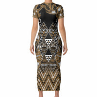 Aotearoa Kati Mamoe Short Sleeve Bodycon Dress Maori Brown Tribal Paua Shell Pattern