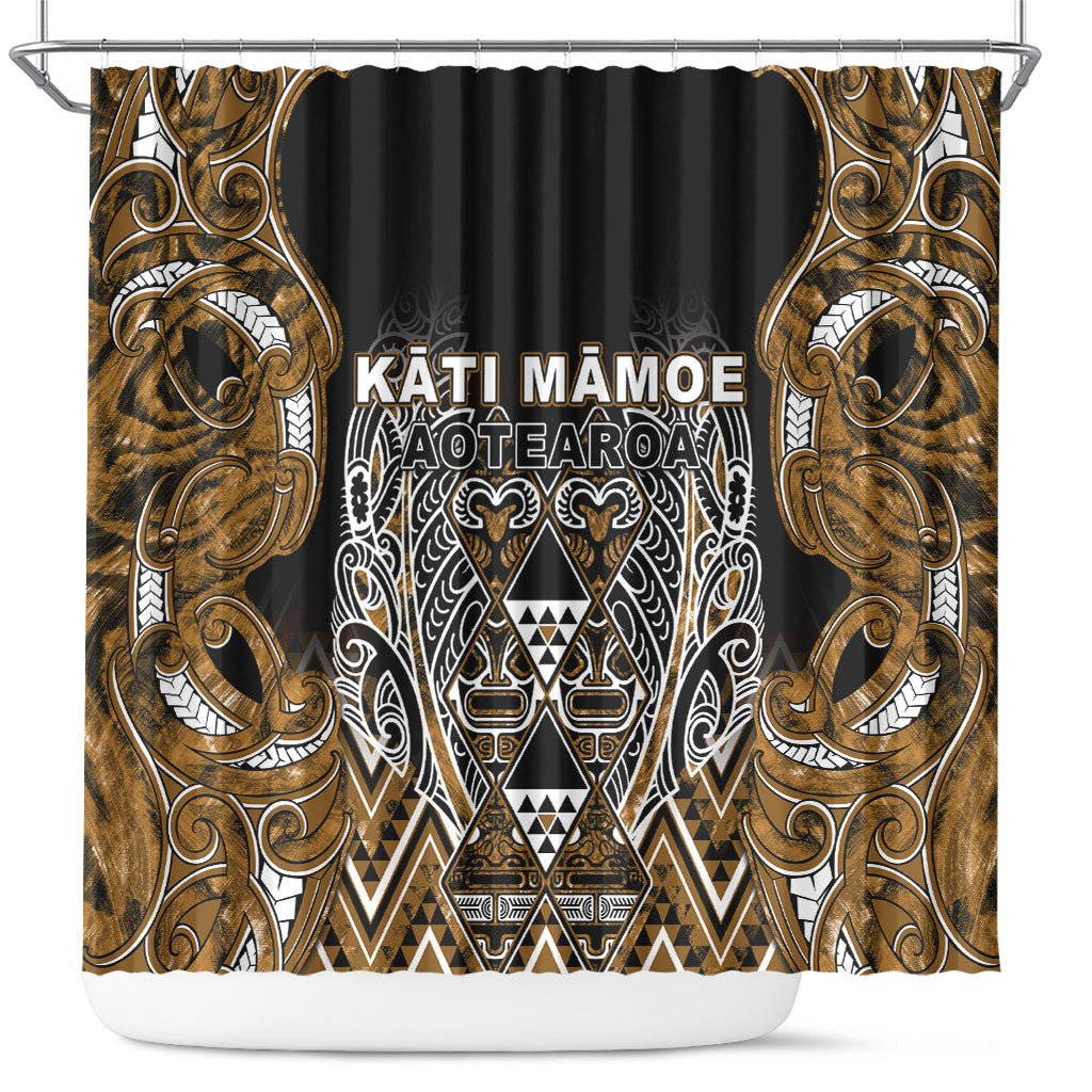 Aotearoa Kati Mamoe Shower Curtain Maori Brown Tribal Paua Shell Pattern DT05 Brown - Polynesian Pride