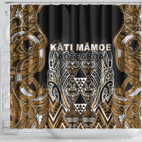 Aotearoa Kati Mamoe Shower Curtain Maori Brown Tribal Paua Shell Pattern