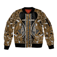 Aotearoa Kati Mamoe Sleeve Zip Bomber Jacket Maori Brown Tribal Paua Shell Pattern