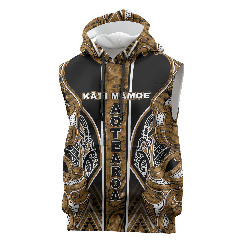Aotearoa Kati Mamoe Sleeveless Hoodie Maori Brown Tribal Paua Shell Pattern