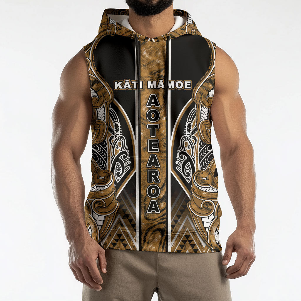 Aotearoa Kati Mamoe Sleeveless Hoodie Maori Brown Tribal Paua Shell Pattern