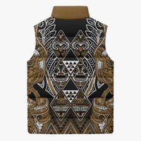 Aotearoa Kati Mamoe Sleeveless Puffer Jacket Maori Brown Tribal Paua Shell Pattern