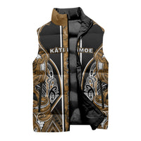 Aotearoa Kati Mamoe Sleeveless Puffer Jacket Maori Brown Tribal Paua Shell Pattern