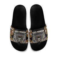 Aotearoa Kati Mamoe Slide Sandals Maori Brown Tribal Paua Shell Pattern