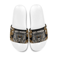 Aotearoa Kati Mamoe Slide Sandals Maori Brown Tribal Paua Shell Pattern