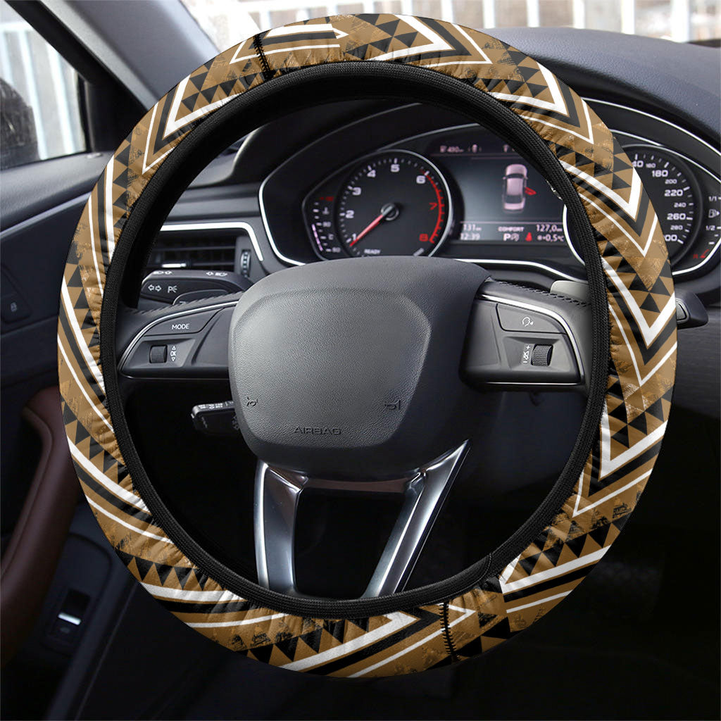 Aotearoa Kati Mamoe Steering Wheel Cover Maori Brown Tribal Paua Shell Pattern