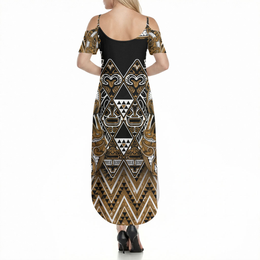Aotearoa Kati Mamoe Summer Maxi Dress Maori Brown Tribal Paua Shell Pattern