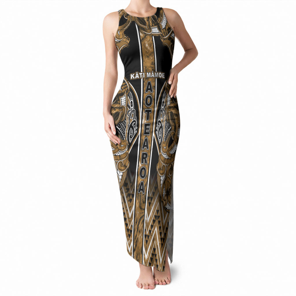 Aotearoa Kati Mamoe Tank Maxi Dress Maori Brown Tribal Paua Shell Pattern