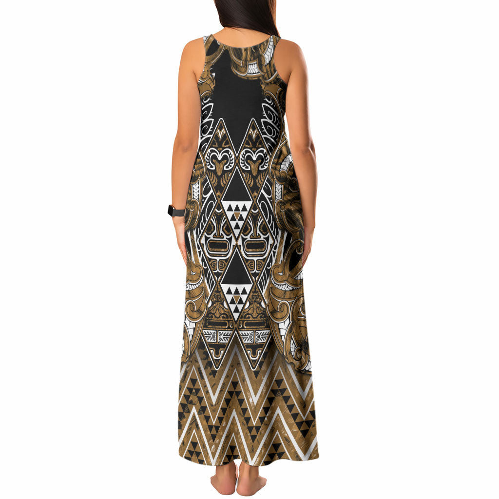 Aotearoa Kati Mamoe Tank Maxi Dress Maori Brown Tribal Paua Shell Pattern
