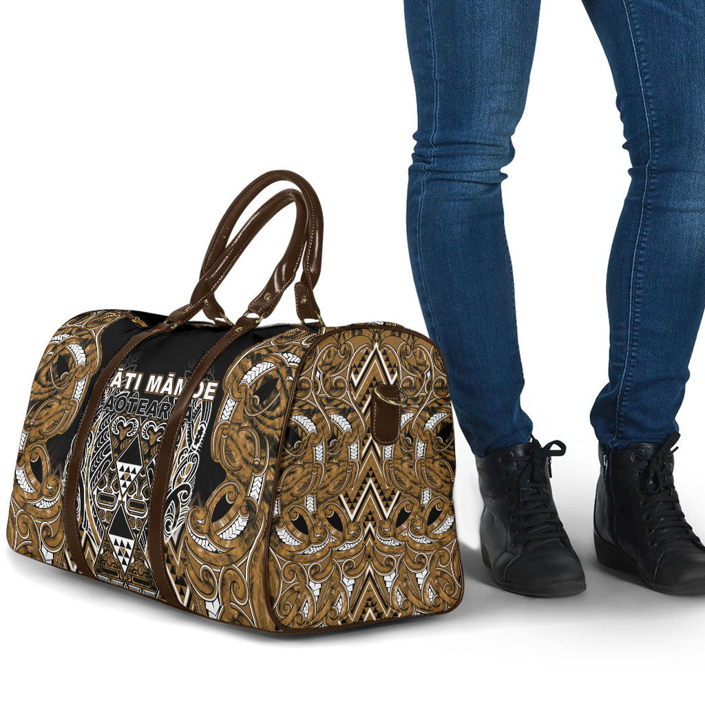 Aotearoa Kati Mamoe Travel Bag Maori Brown Tribal Paua Shell Pattern