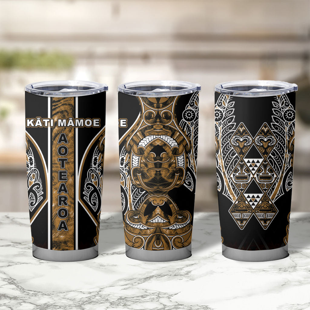 Aotearoa Kati Mamoe Tumbler Cup Maori Brown Tribal Paua Shell Pattern