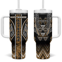 Aotearoa Kati Mamoe Tumbler With Handle Maori Brown Tribal Paua Shell Pattern