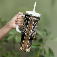 Aotearoa Kati Mamoe Tumbler With Handle Maori Brown Tribal Paua Shell Pattern