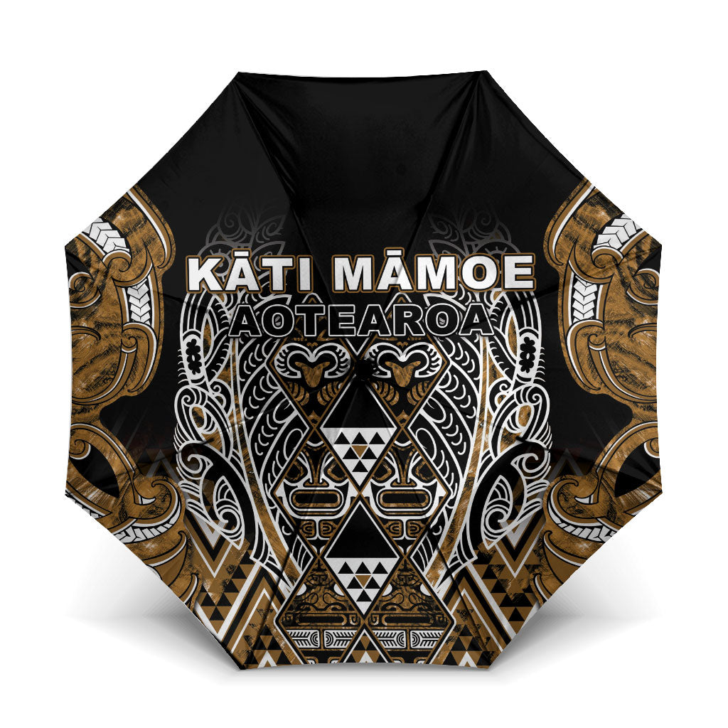 Aotearoa Kati Mamoe Umbrella Maori Brown Tribal Paua Shell Pattern DT05 One Size Folded 11.42 inch Opened Diameter 37.4 inch Brown - Polynesian Pride