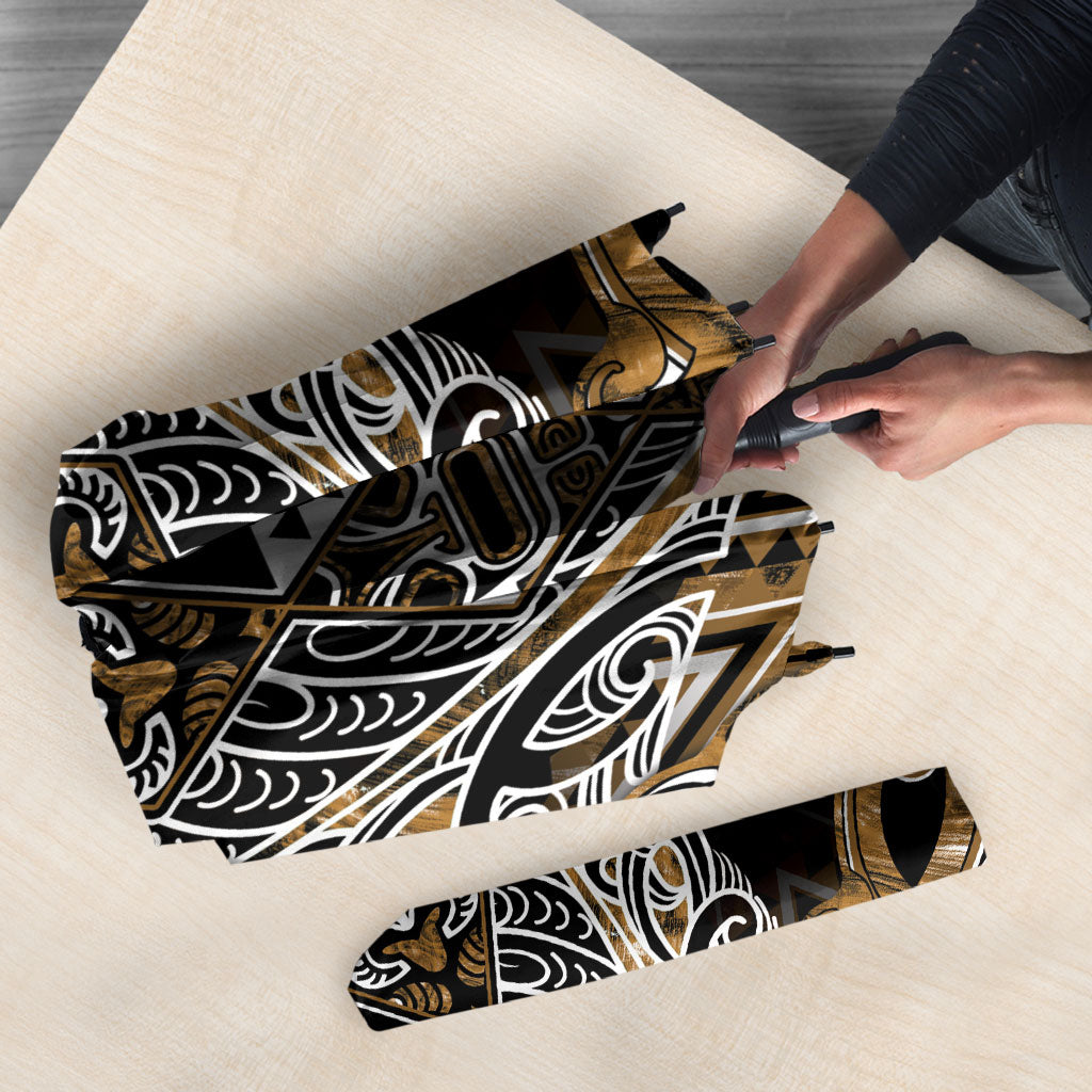 Aotearoa Kati Mamoe Umbrella Maori Brown Tribal Paua Shell Pattern
