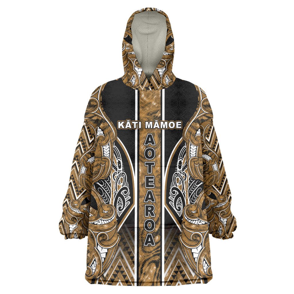 Aotearoa Kati Mamoe Wearable Blanket Hoodie Maori Brown Tribal Paua Shell Pattern DT05 One Size Brown - Polynesian Pride