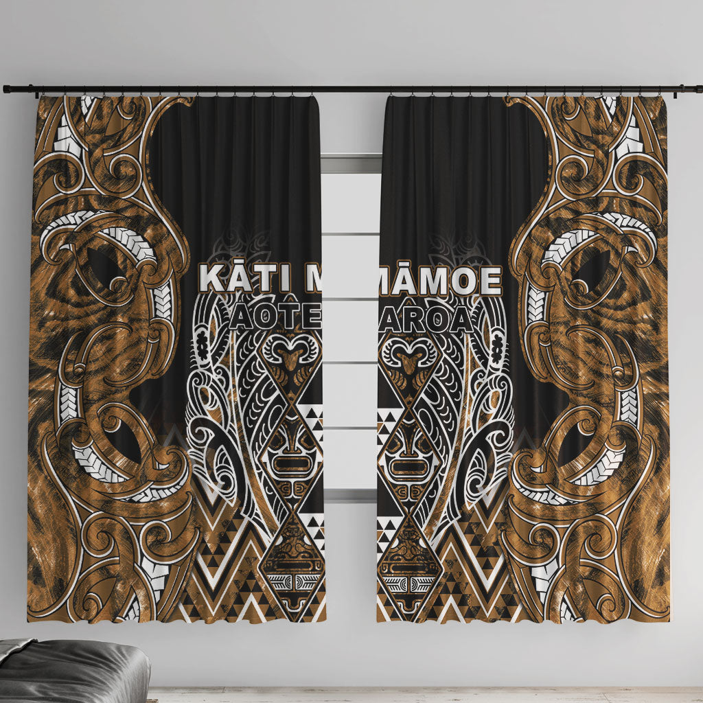 Aotearoa Kati Mamoe Window Curtain Maori Brown Tribal Paua Shell Pattern DT05 With Hooks Brown - Polynesian Pride