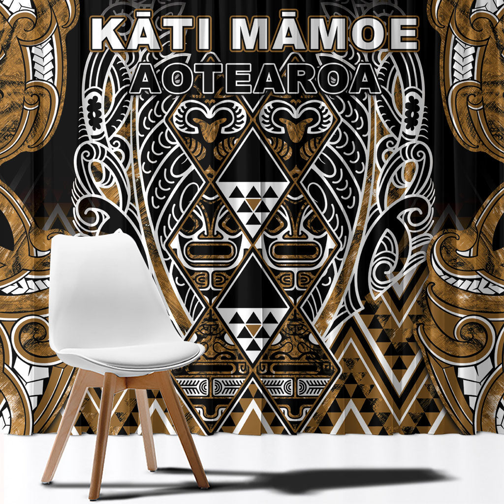 Aotearoa Kati Mamoe Window Curtain Maori Brown Tribal Paua Shell Pattern