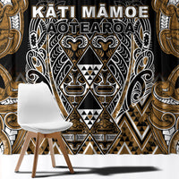 Aotearoa Kati Mamoe Window Curtain Maori Brown Tribal Paua Shell Pattern