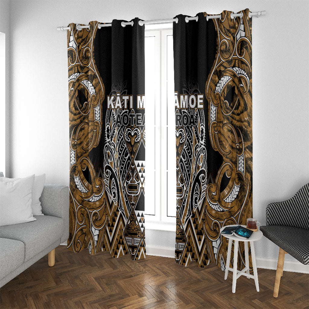 Aotearoa Kati Mamoe Window Curtain Maori Brown Tribal Paua Shell Pattern