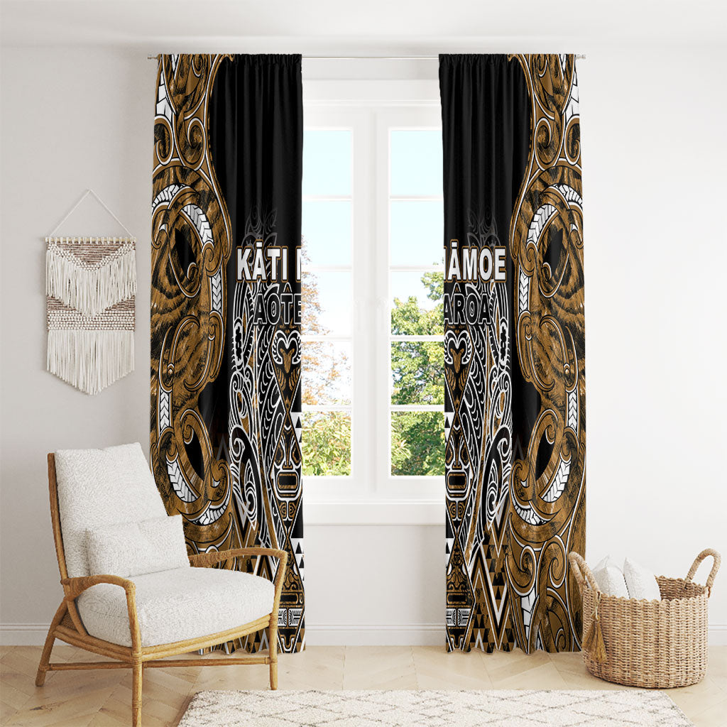 Aotearoa Kati Mamoe Window Curtain Maori Brown Tribal Paua Shell Pattern