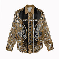Aotearoa Kati Mamoe Women Casual Shirt Maori Brown Tribal Paua Shell Pattern
