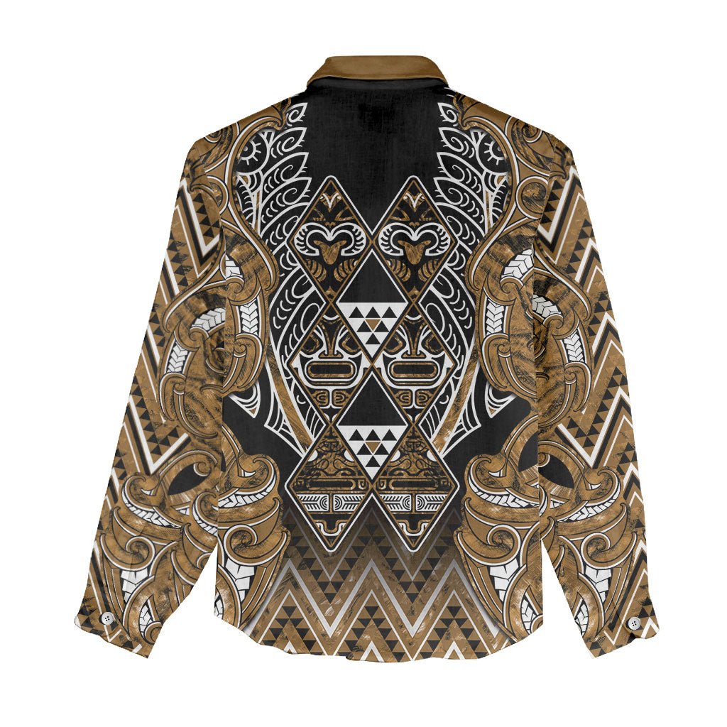 Aotearoa Kati Mamoe Women Casual Shirt Maori Brown Tribal Paua Shell Pattern