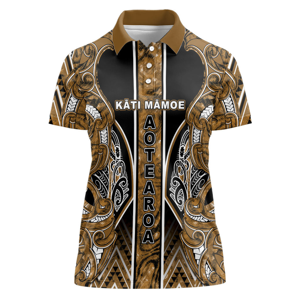 Aotearoa Kati Mamoe Women Polo Shirt Maori Brown Tribal Paua Shell Pattern