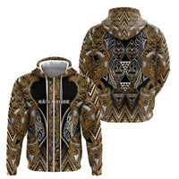 Aotearoa Kati Mamoe Zip Hoodie Maori Brown Tribal Paua Shell Pattern