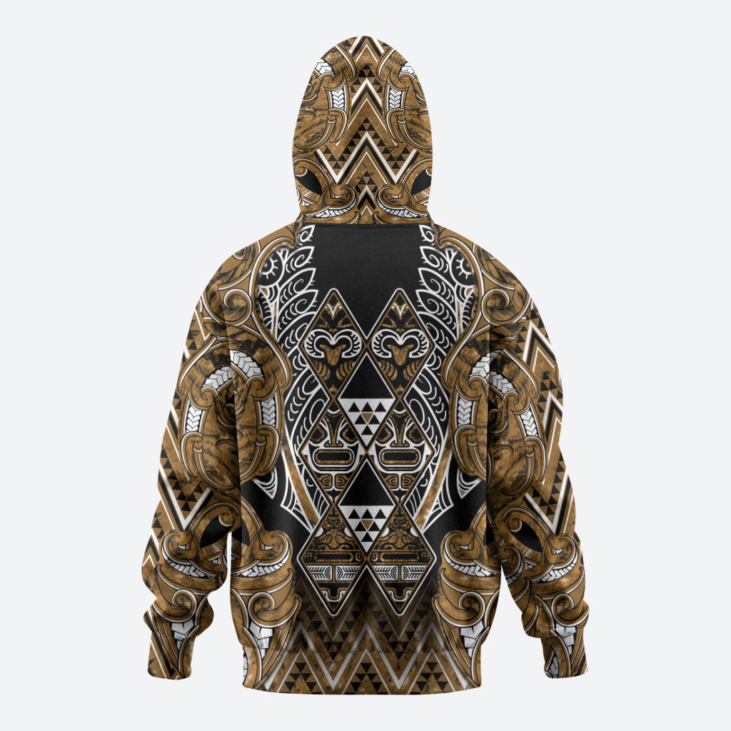 Aotearoa Kati Mamoe Zip Hoodie Maori Brown Tribal Paua Shell Pattern