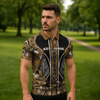 Aotearoa Kati Mamoe Zipper Polo Shirt Maori Brown Tribal Paua Shell Pattern
