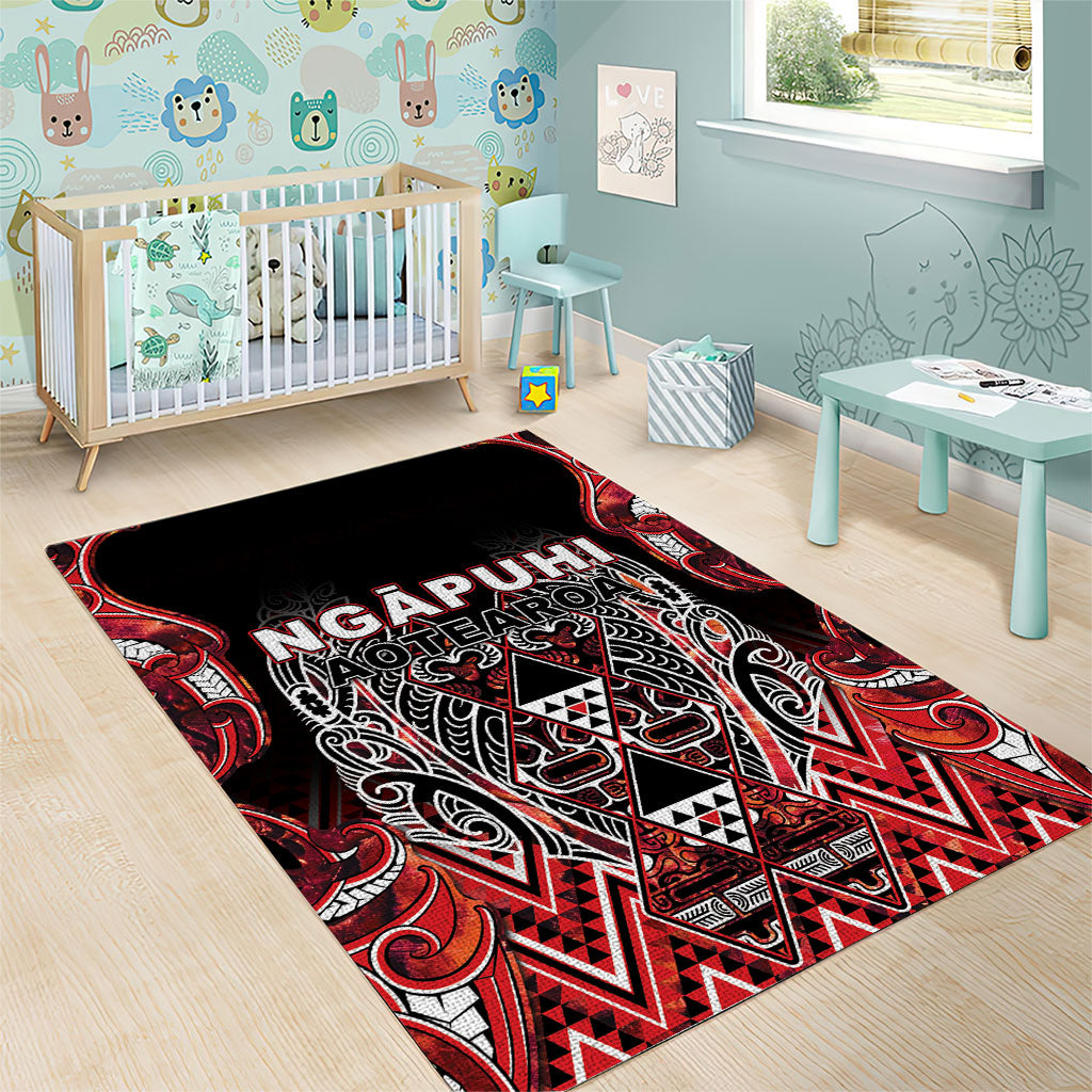 Aotearoa Ngapuhi Area Rug Maori Red Tribal Paua Shell Pattern