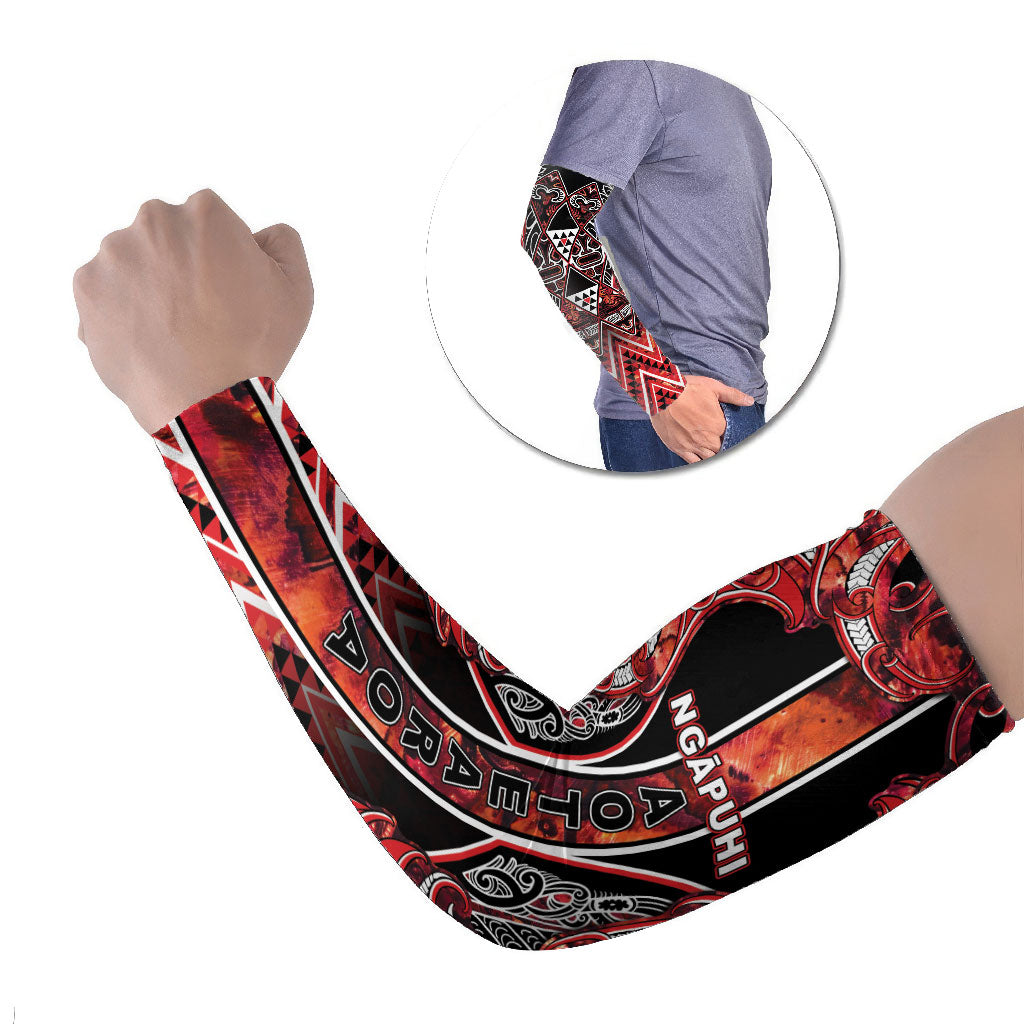 Aotearoa Ngapuhi Arm Sleeves Maori Red Tribal Paua Shell Pattern DT05 Set of 2 Red - Polynesian Pride
