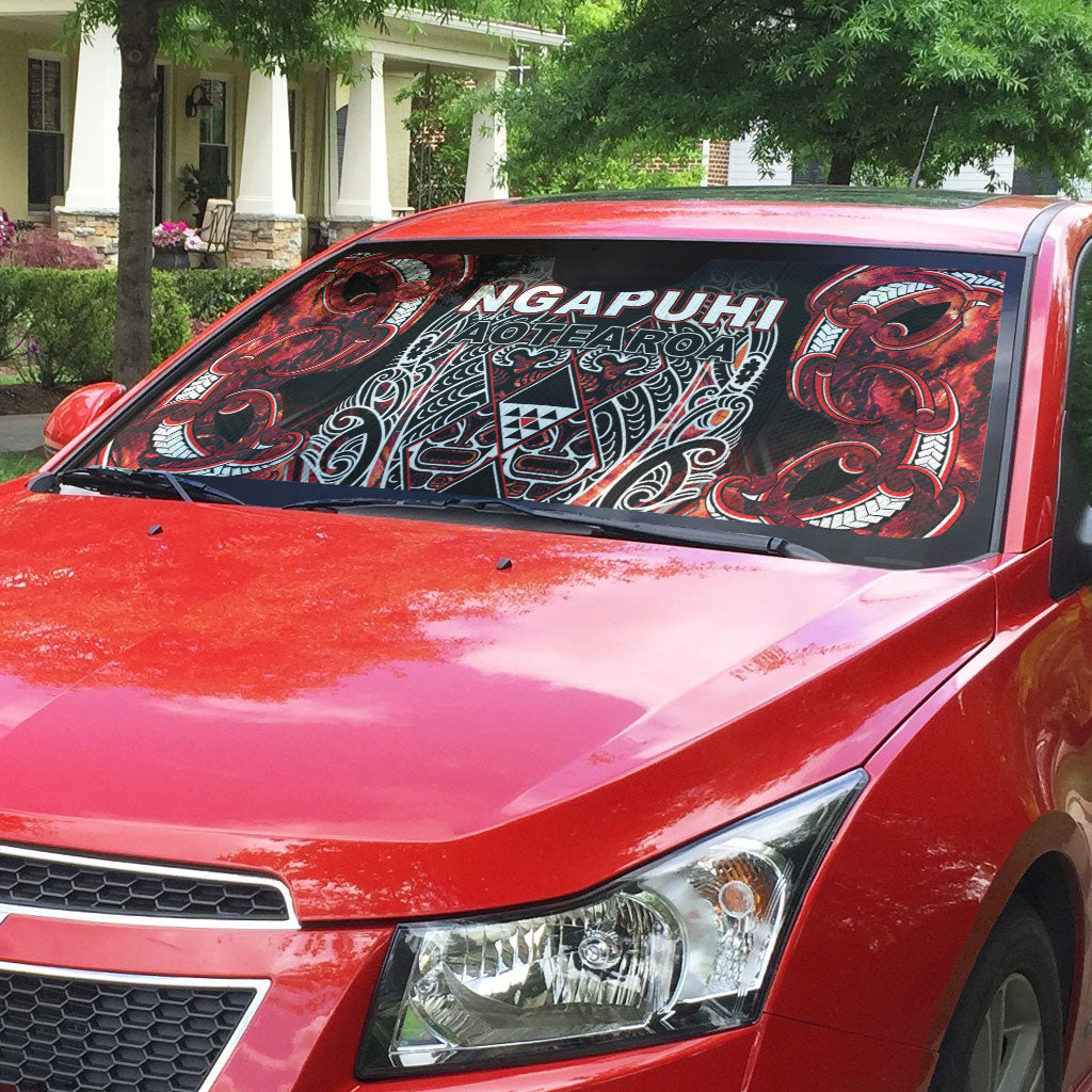Aotearoa Ngapuhi Auto Sun Shade Maori Red Tribal Paua Shell Pattern