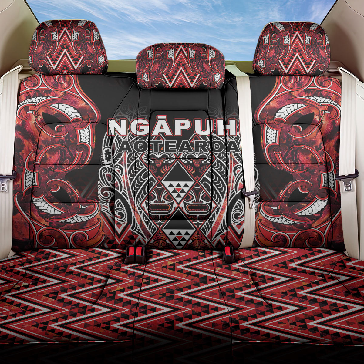 Aotearoa Ngapuhi Back Car Seat Cover Maori Red Tribal Paua Shell Pattern