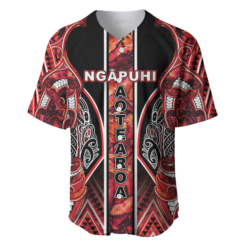 Aotearoa Ngapuhi Baseball Jersey Maori Red Tribal Paua Shell Pattern