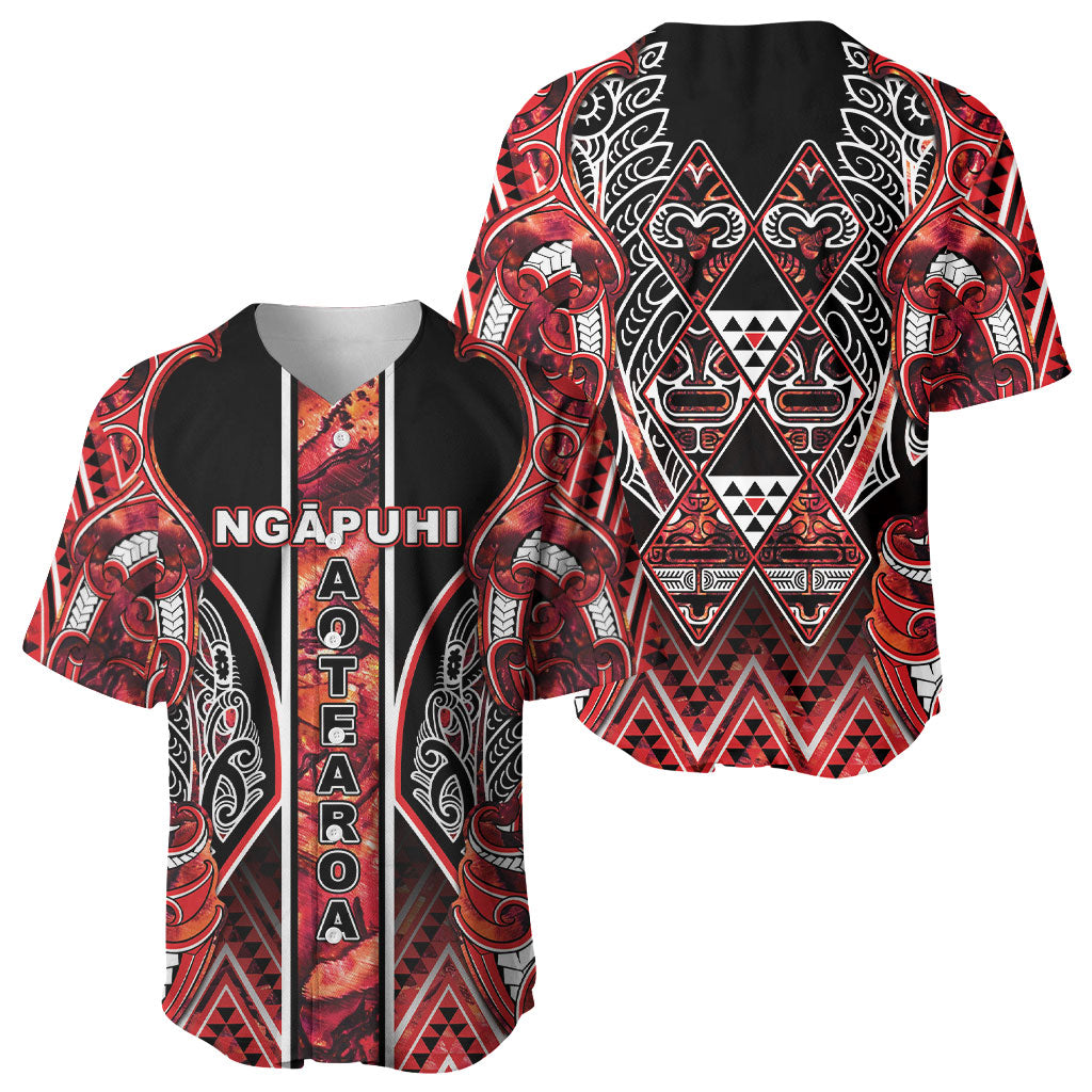 Aotearoa Ngapuhi Baseball Jersey Maori Red Tribal Paua Shell Pattern
