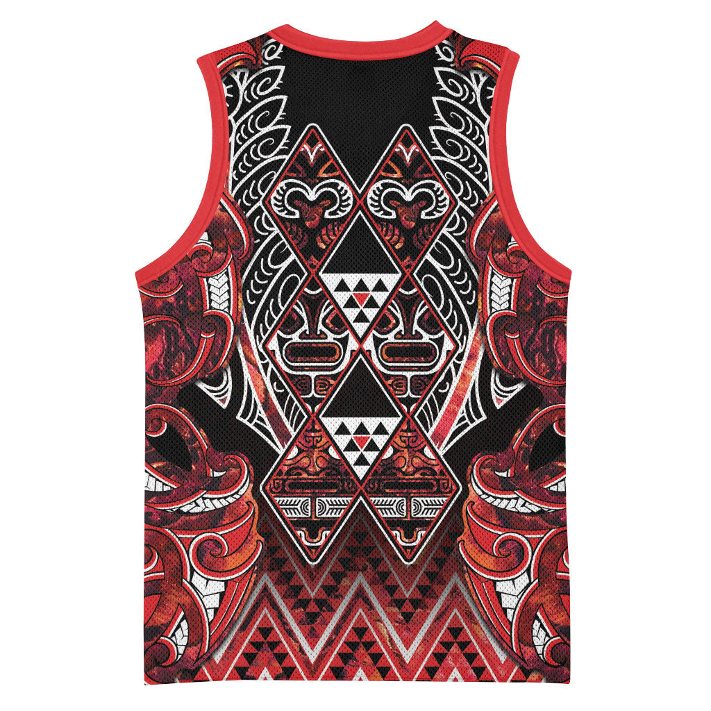Aotearoa Ngapuhi Basketball Jersey Maori Red Tribal Paua Shell Pattern
